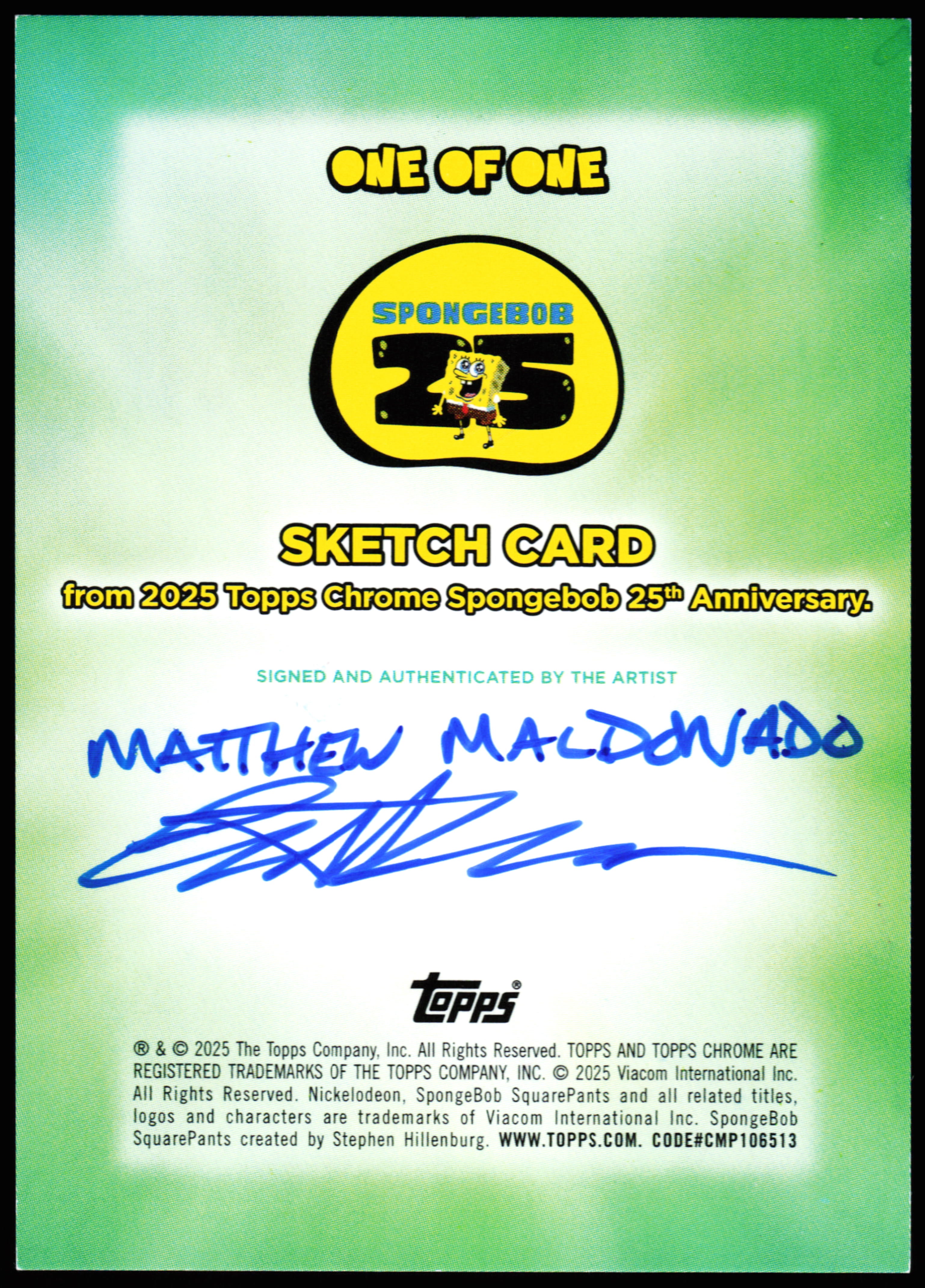 Spongebob Topps Chrome Sketch 1/1 (Halloween) — photo 2 of 2