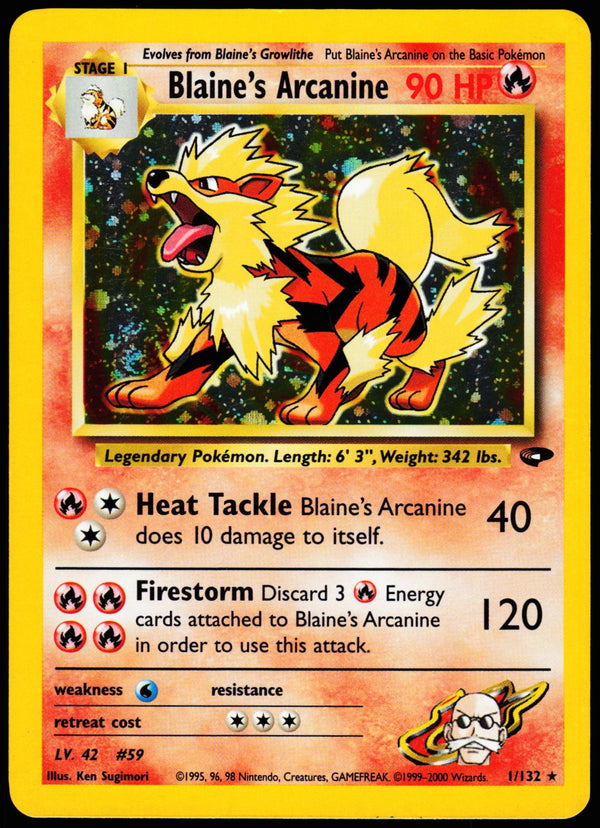 Blaine's Arcanine 1/132 Holo Rare Gym Challenge Pokemon Unlimited Holo Near Mint