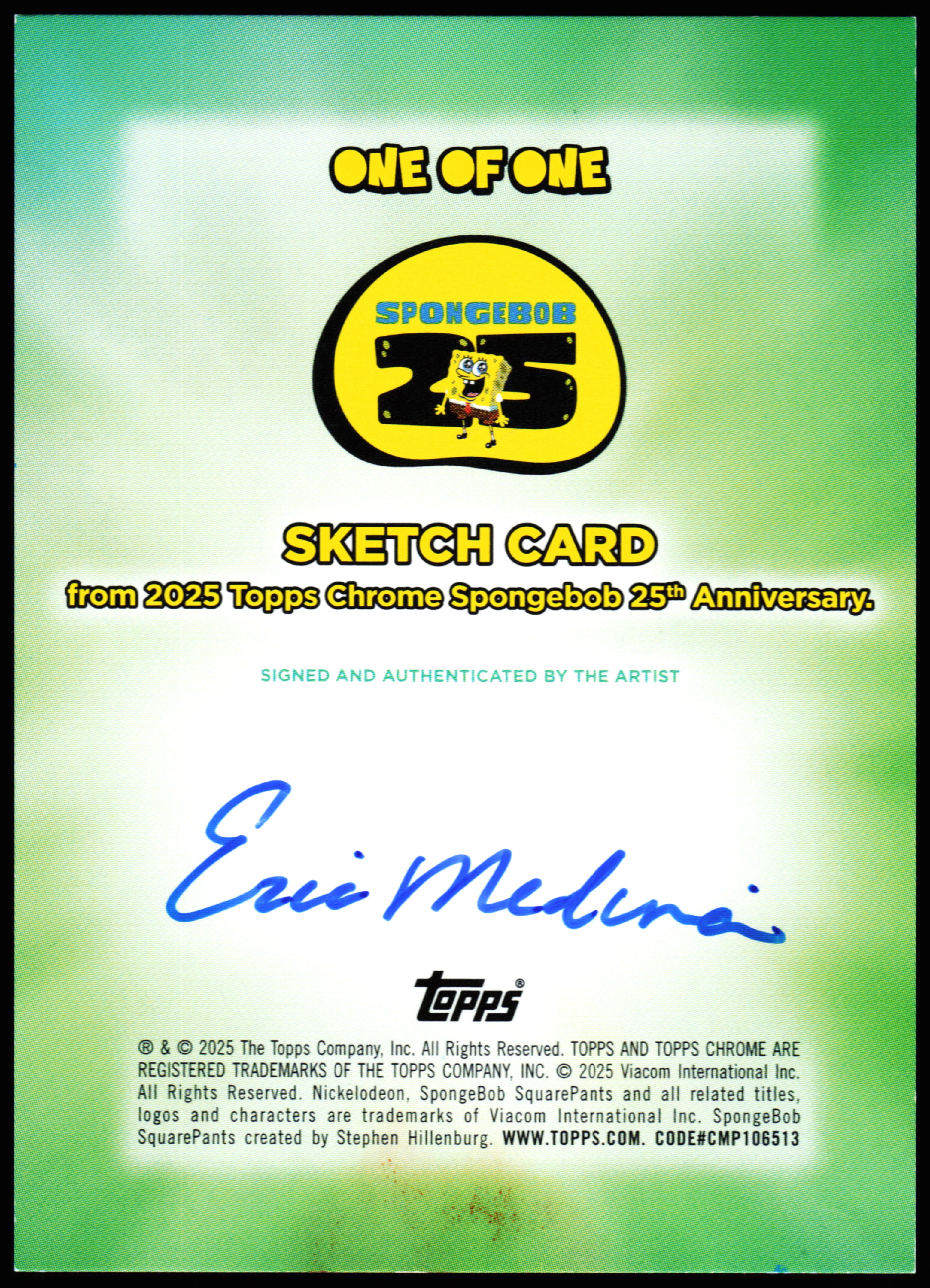 Spongebob Topps Chrome Sketch 1/1 (Eric Medina) — photo 2 of 2