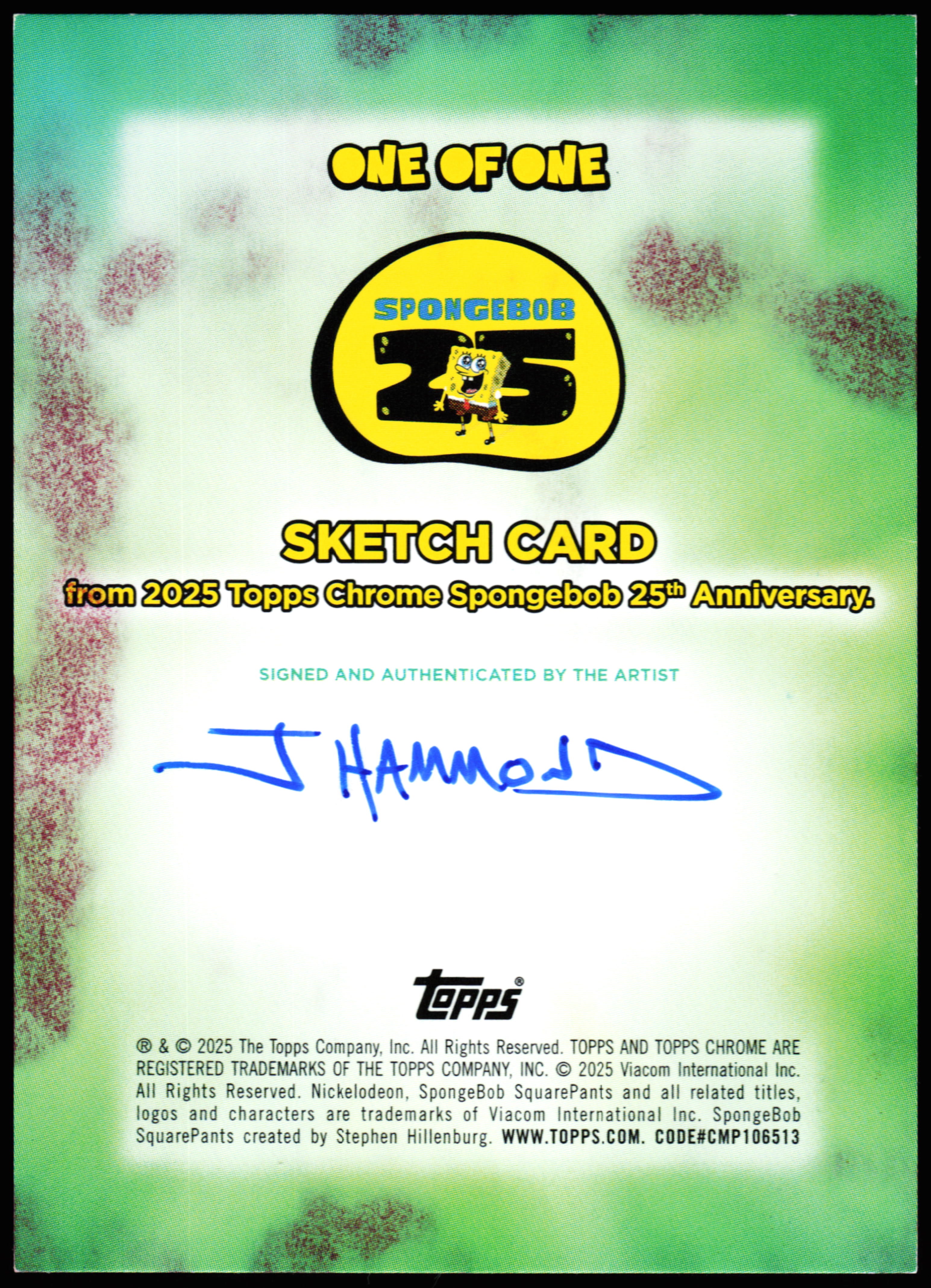 Spongebob Topps Chrome Sketch 1/1 (J. Hammond) — photo 2 of 2