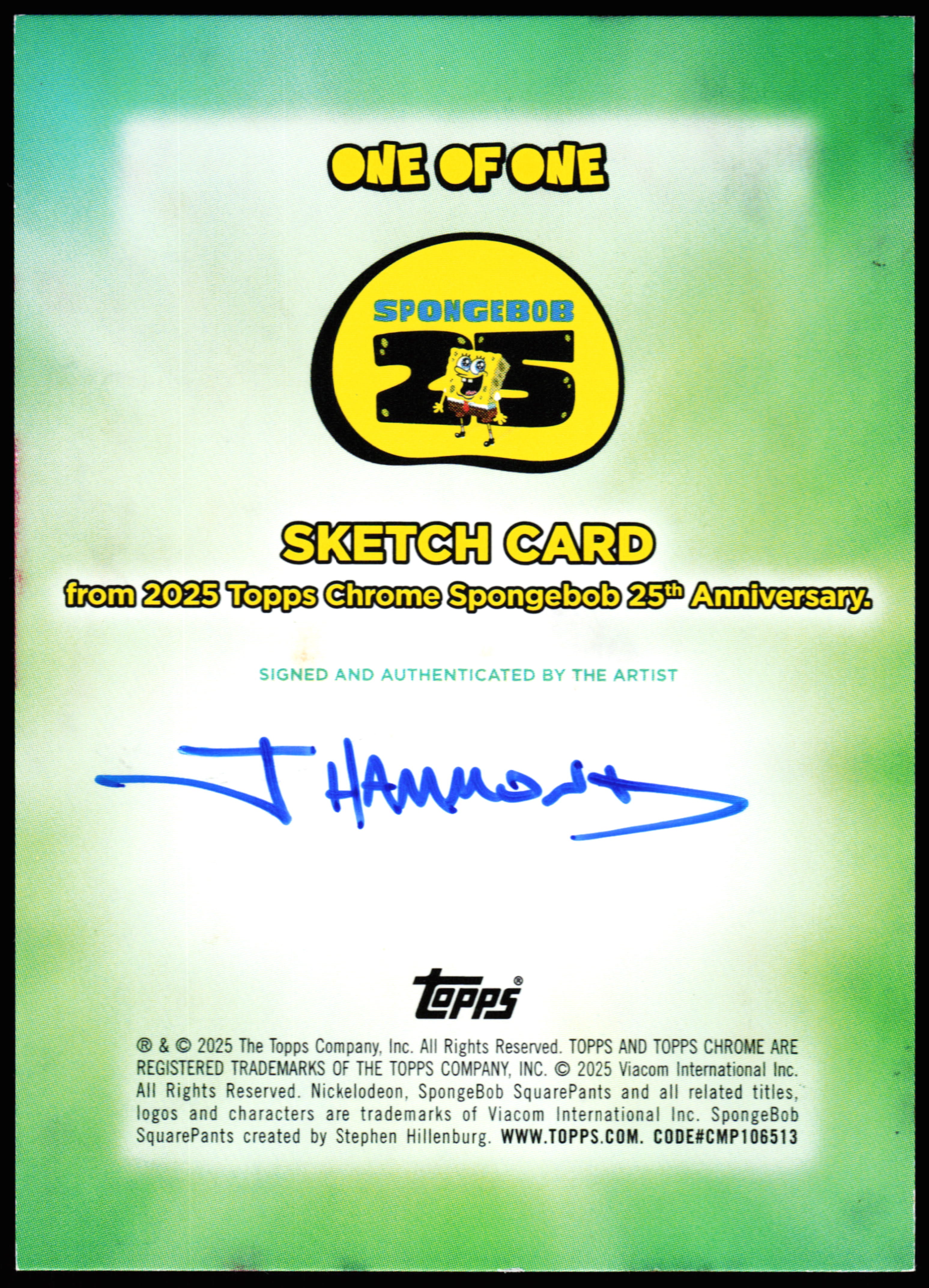 Spongebob Topps Chrome Sketch 1/1 (J. Hammond) — photo 2 of 2