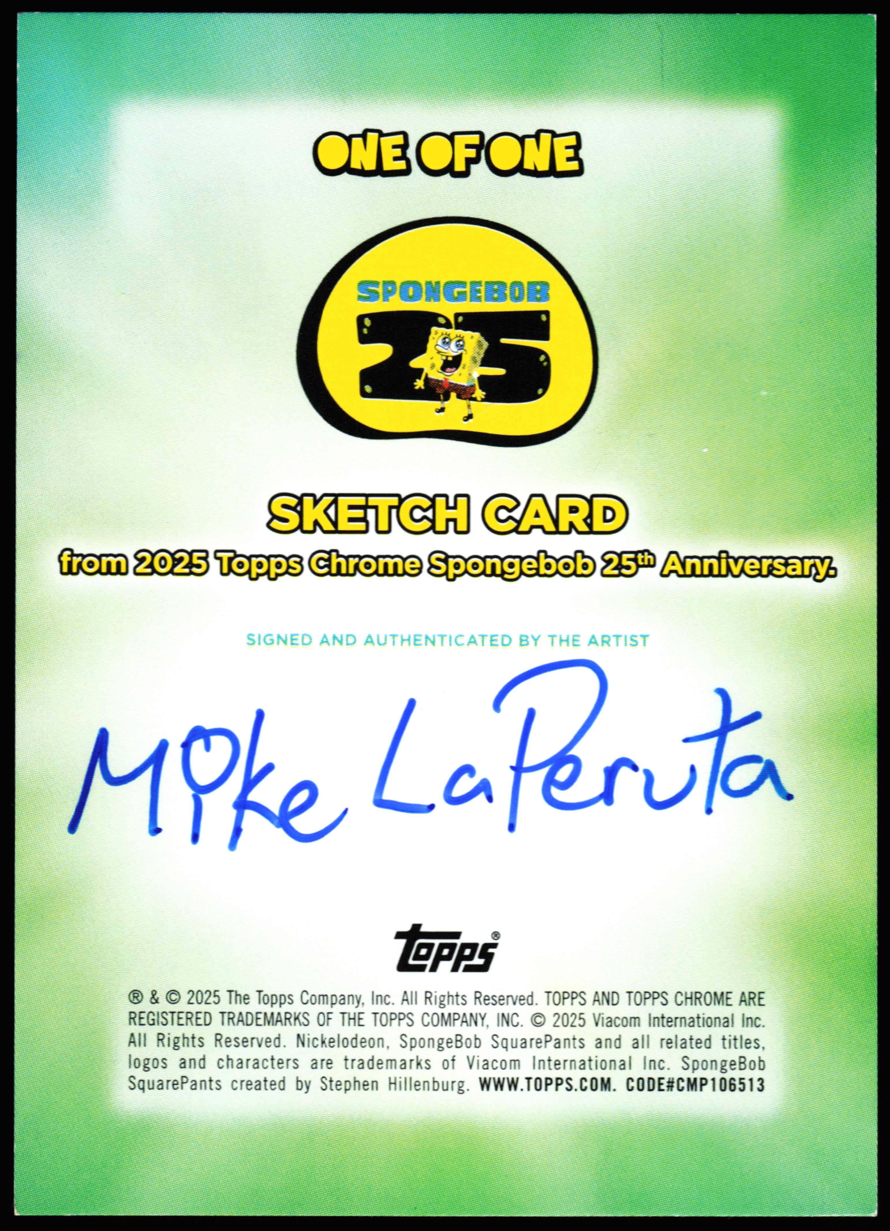 Spongebob Topps Chrome Sketch 1/1 (Rock Bottom) — photo 2 of 2